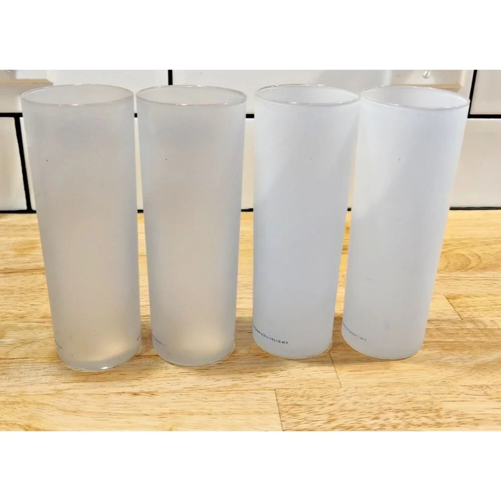 4 Seagram's Gin Glasses Collins 6.75” Tall Frosted Orange Lemon Highball